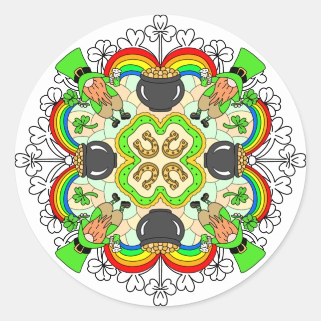 Shamrocks, Leprechauns St Patrick's Day    Classic Round Sticker (Front)