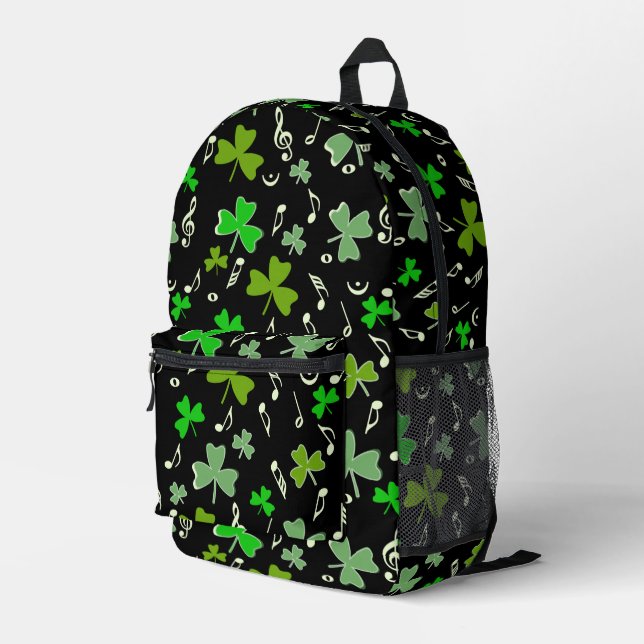 Shamrocks Music Notes  Printed Backpack (Back Corner Right)