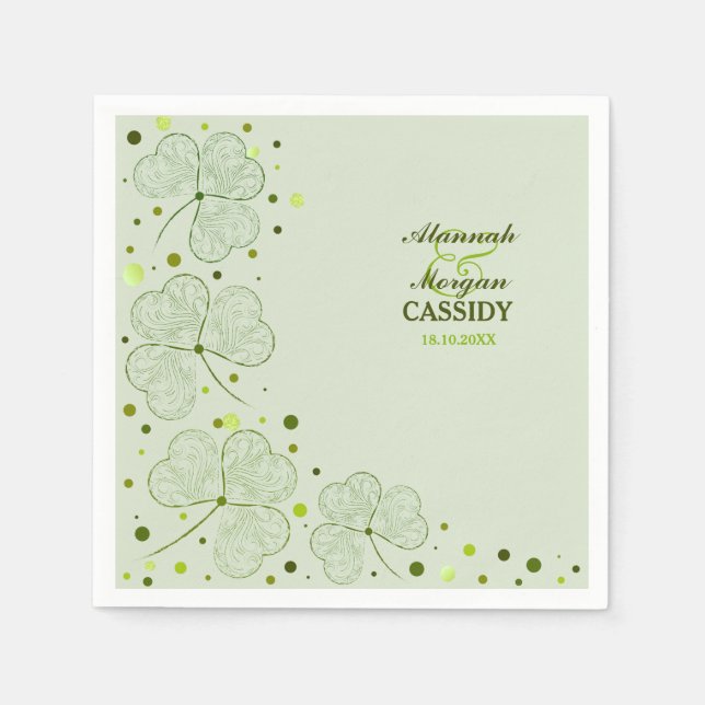 Shamrocks Polka Dots Wedding Paper Napkins (Front)