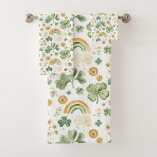 Shamrocks, Rainbows & Gold Coins Pattern Bath Towel Set