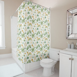 Shamrocks, Rainbows & Gold Coins Pattern Shower Curtain