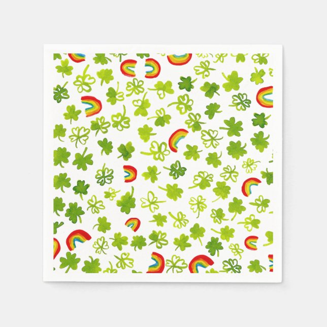 Shamrocks Rainbows Watercolor Ireland ST PATRICKS  Napkin (Front)