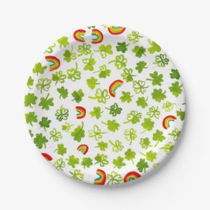 Shamrocks Rainbows Watercolor Ireland ST PATRICKS  Paper Plate