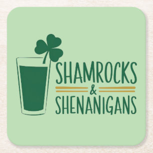 Shamrocks & Shenanigans: St. Patrick's Day Design Square Paper Coaster