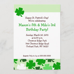 SHAMROCKS ST PATRICKS DAY 5x7 Birthday Invitation