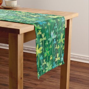 Shamrocks St. Patrick's Day Dark Green Short Table Runner