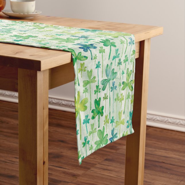Shamrocks St. Patrick's Day Green Short Table Runner (In Situ)
