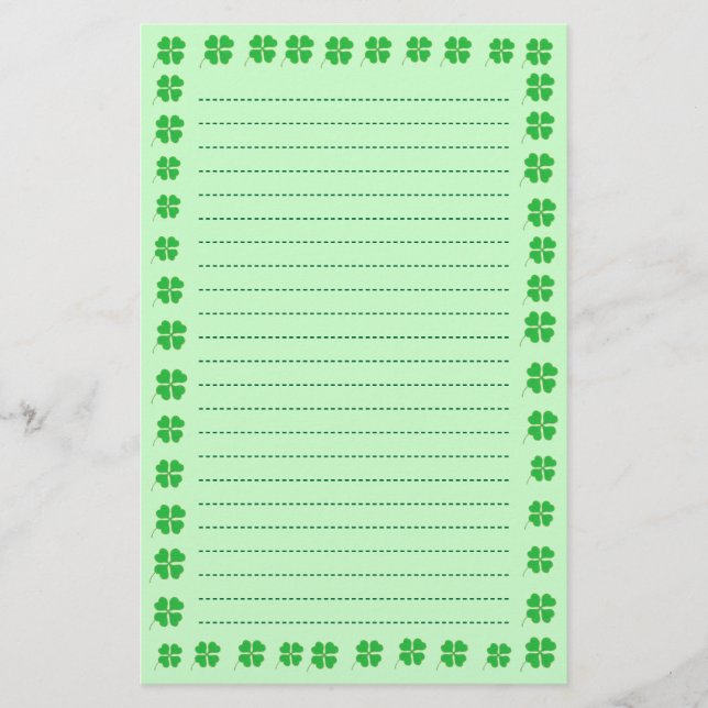 Shamrocks Trimmed in Gold, Lined Stationery (Front)