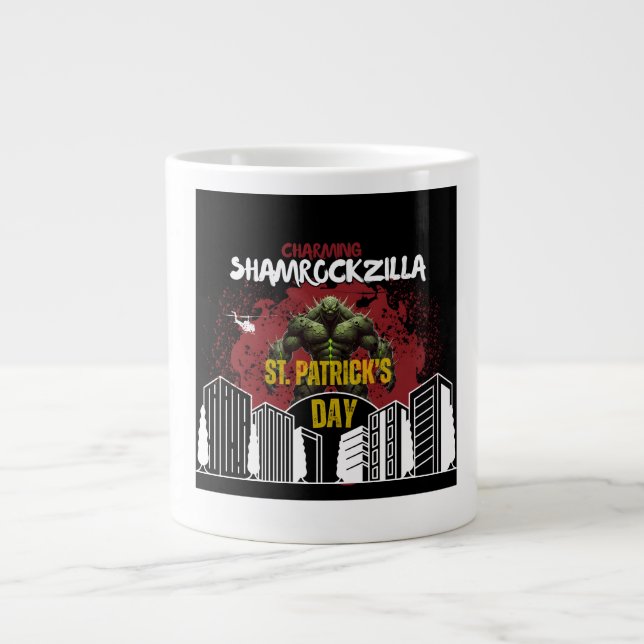 Shamrockzilla: St. Patrick’s Day Kaiju Monster Large Coffee Mug (Front)