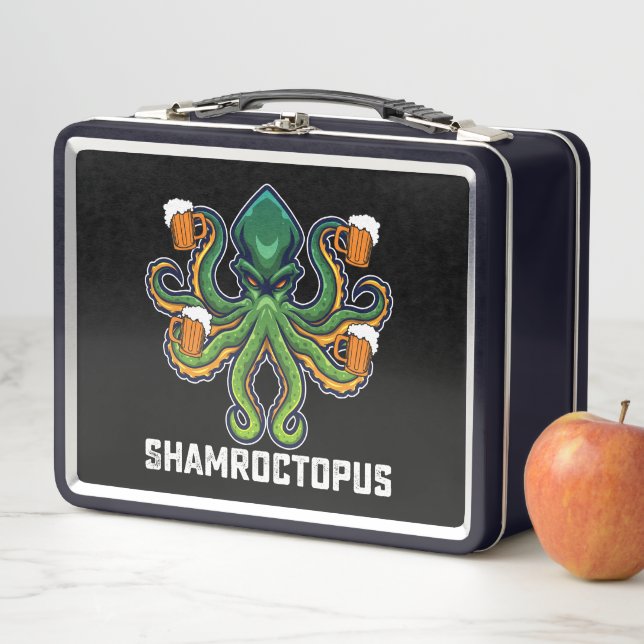 Shamroctopus Octopus Lover St Patrick's Day Metal Lunch Box (In Situ)