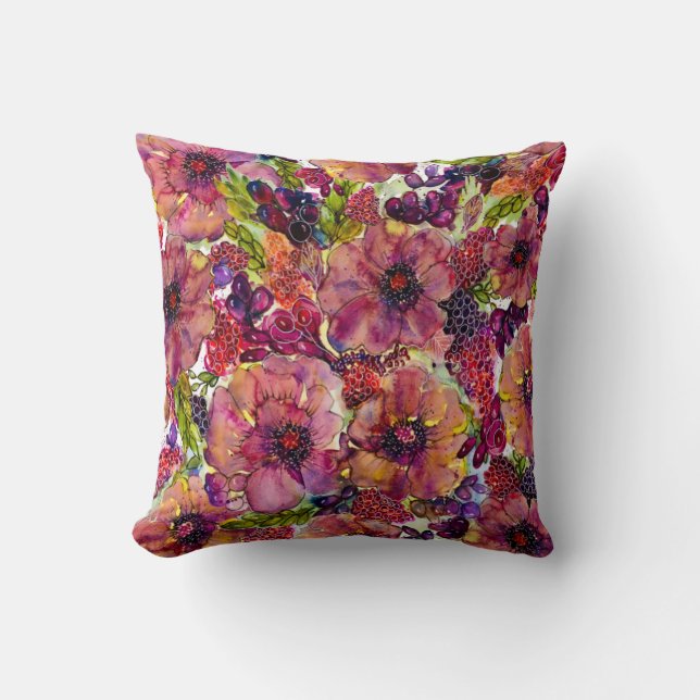 Shana Floral Watercolor Warm Fall Colours  Cushion (Front)