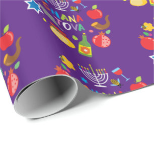 Shana Tova2 circles - dark purple Wrapping Paper