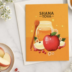 Shana Tova Apples & Honey Illustration Modern Holiday Postcard