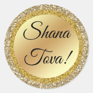 shana tova! Classic script, gold background,custom Classic Round Sticker