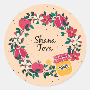 Shana Tova Floral Wreath Rosh Hashanah Apples Classic Round Sticker