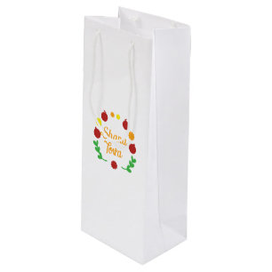 Shana Tova Greeting with apples and pomegranates Wine Gift Bag