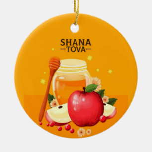Shana Tova - Happy Jewish New Year Holiday Card Ceramic Tree Decoration