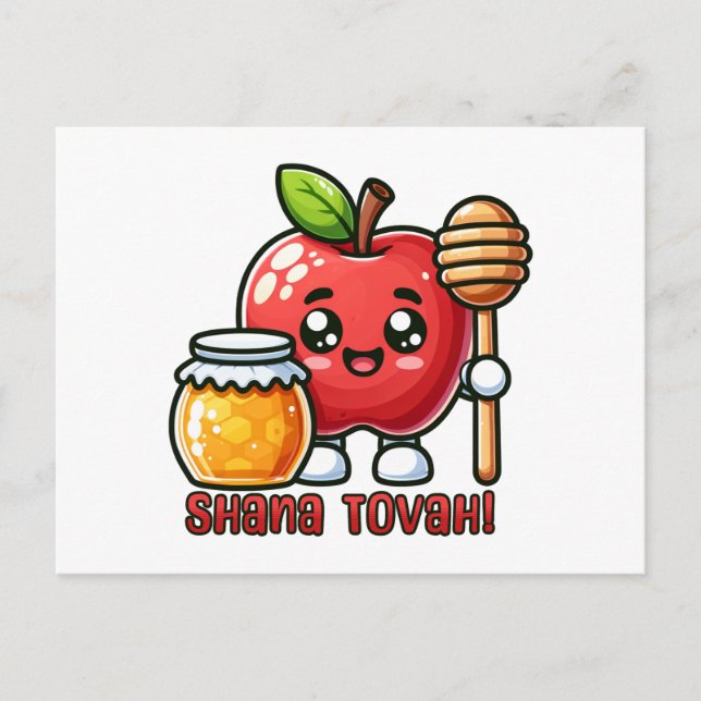 Shana Tova Kawaii Apple and Honey Postcard (Front)