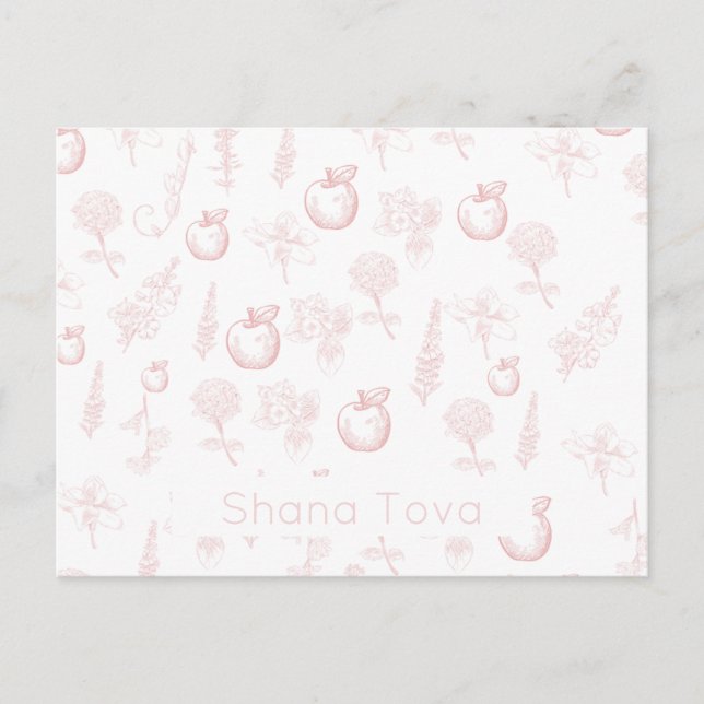 Shana Tova Rosh Hashana Pink Toile Postcard (Front)