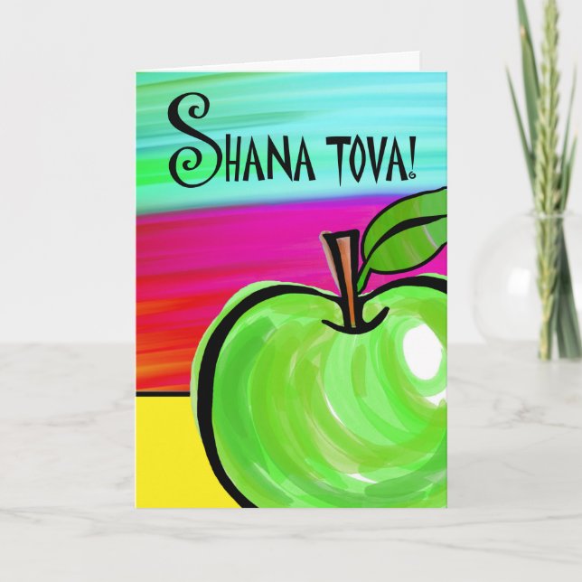 Shana Tova! Rosh Hashanah Card, Green Apple Holiday Card (Front)