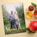 Shana Tova Rosh Hashanah Jewish Holiday Photo Foil<br><div class="desc">This modern Rosh Hashanah holiday photo card features full-bleed photo with the greeting "Shana Tova" and Star of David in gold foil. On the back you will find a navy blue background. Further customise this design by adding another photo and/or text to the back! The gold foil on this card...</div>