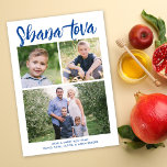 Shana Tova Rosh Hashanah Multi-Photo Holiday Photo<br><div class="desc">This modern Rosh Hashanah photo card features a simple white background with modern calligraphy script in blue. The greeting on the front says "Shana Tova". It accommodates three photos (two square and one horizontal). On the back there is a coordinating blue background which can be removed or customised. Design Tip:...</div>