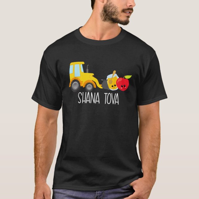 Shana Tova Trucks Loader Apple Honey Funny Rosh Ha T-Shirt (Front)