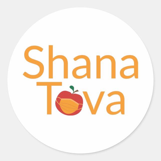 Shana Tova with Red apple wearing face mask Classic Round Sticker (Front)