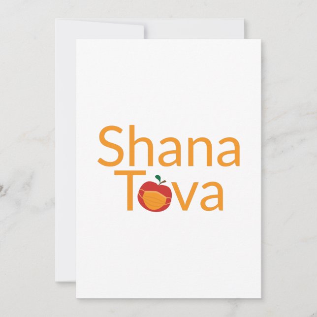 Shana Tova with Red apple wearing face mask Holiday Card (Front)