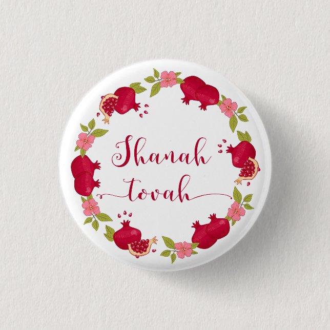 Shanah Tovah New Year Pomegranate Flower Wreath 3 Cm Round Badge (Front)
