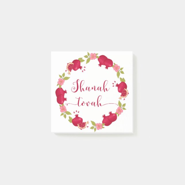 Shanah Tovah New Year Pomegranate Flower Wreath Post-it Notes (Front)