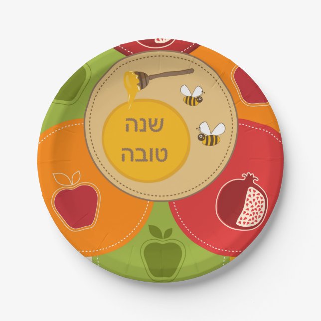 Shanah Tovah Rosh Hashanah Jewish New Year Paper Plate (Front)