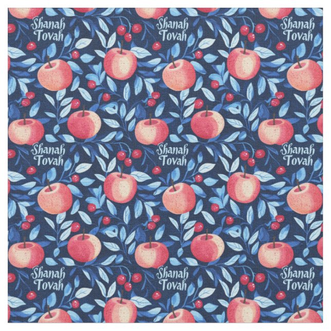 Shanah Tovah with apples  Fabric (Close Up)