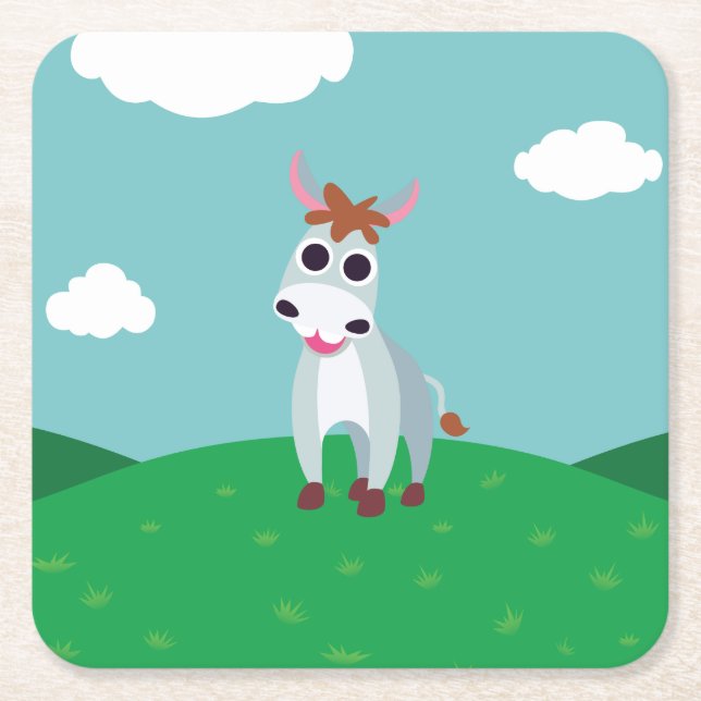 Shane the Donkey Square Paper Coaster (Front)