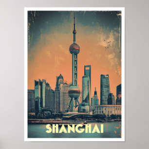 Shanghai China Art Vintage Travel Illustration Poster