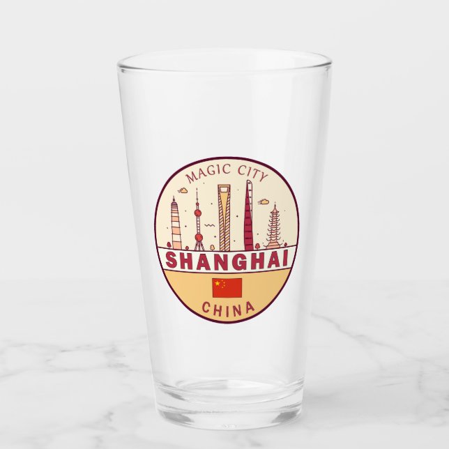 Shanghai China City Skyline Emblem Glass (Front)