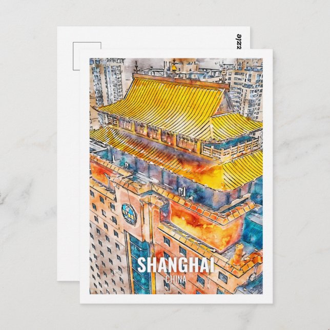 Shanghai China Famous Travel Place Watercolor Postcard (Front/Back)