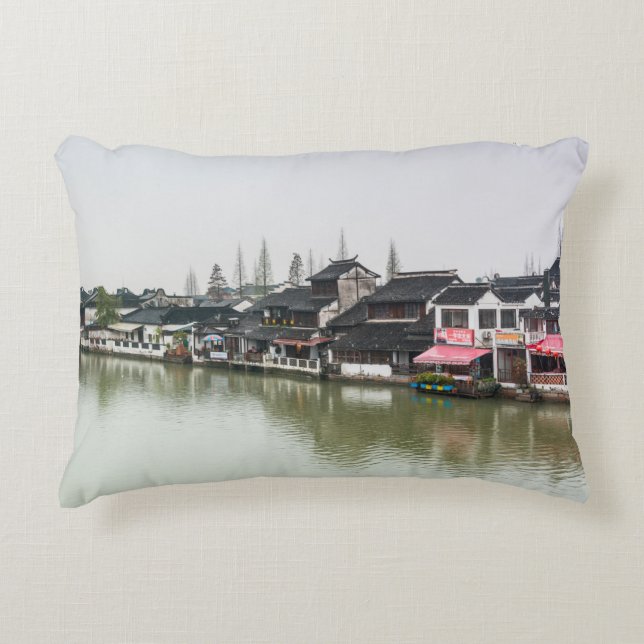 Shanghai, China, Mar 30, 2017, Wooden historic bui Decorative Cushion (Front)