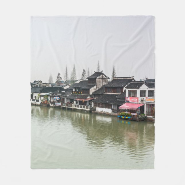 Shanghai, China, Mar 30, 2017, Wooden historic bui Fleece Blanket (Front)