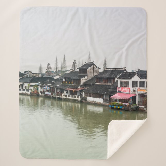 Shanghai, China, Mar 30, 2017, Wooden historic bui Sherpa Blanket (Front)