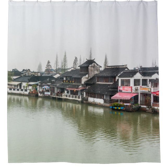Shanghai, China, Mar 30, 2017, Wooden historic bui Shower Curtain (Front)