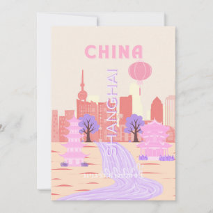 Shanghai China Pastel Travel Art Invitation