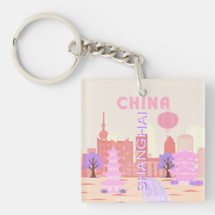 Shanghai China Pastel Travel Art Key Ring