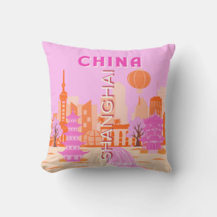 Shanghai China Pink Travel Art Cushion