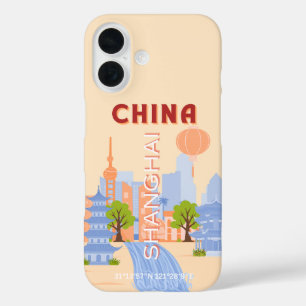 Shanghai China Retro Pastel Travel Art iPhone 16 Case