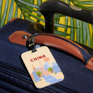 Shanghai China Retro Pastel Travel Art Luggage Tag
