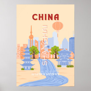 Shanghai China Retro Pastel Travel Art Poster