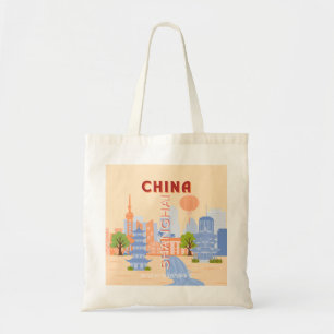 Shanghai China Retro Pastel Travel Art Tote Bag