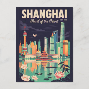 Shanghai China Retro Travel Poster Vintage Art Holiday Postcard