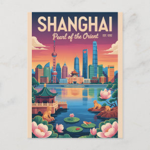 Shanghai China Retro Travel Poster Vintage Art Postcard